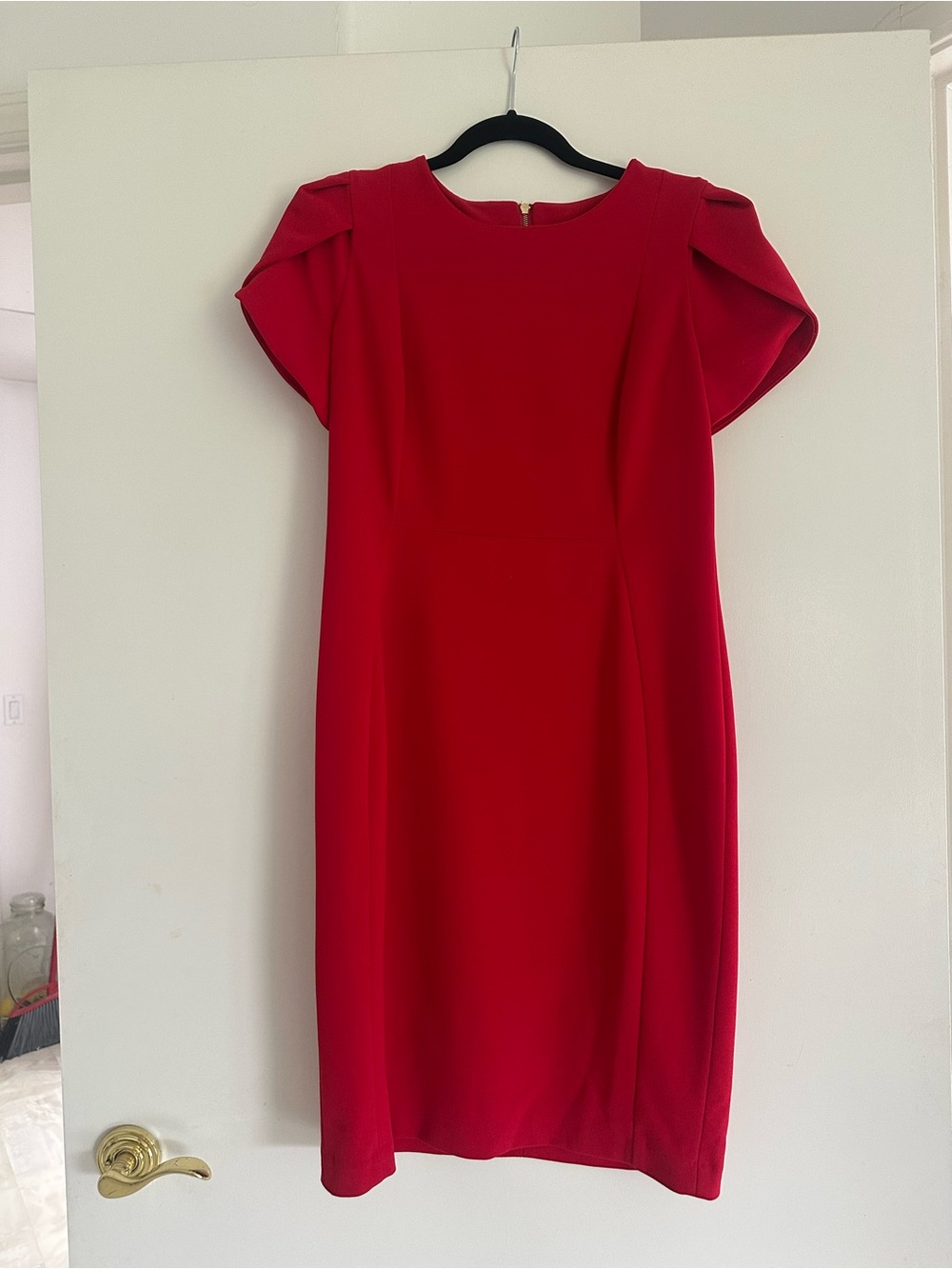 Calvin Klein Vibrant Red Midi Dress with Tulip Cap Sleeves